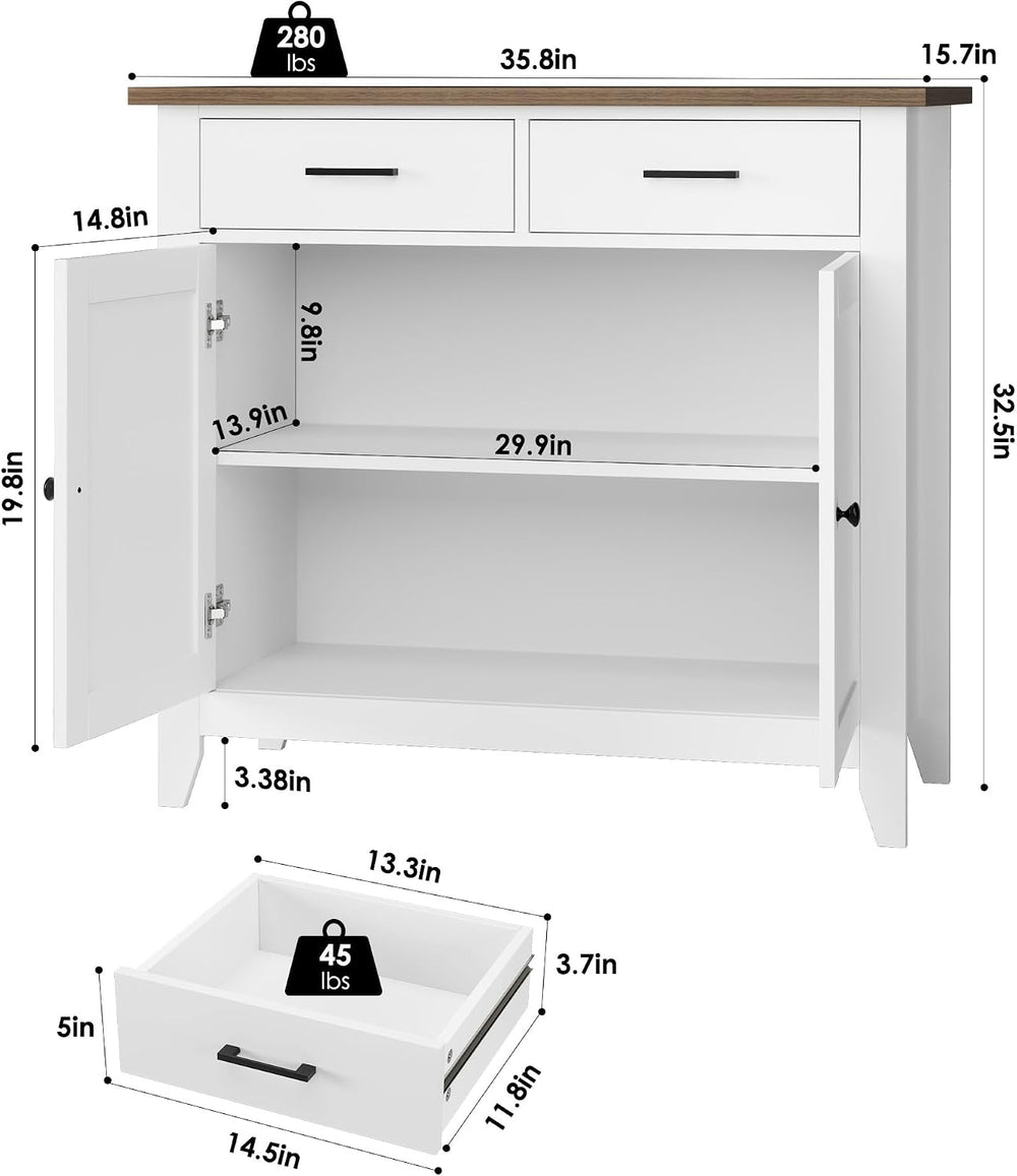 HORSTORS Farmhouse Kitchen Storage Cabinet, Small Buffet, Coffee Bar, White |...
