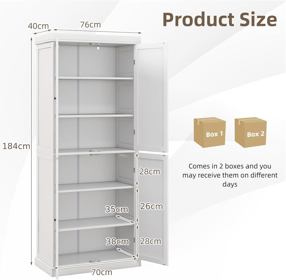 TANGZON 184CM Tall Kitchen Cupboard, 6-Tier Pantry Storage Cabinet with 4 Doo...