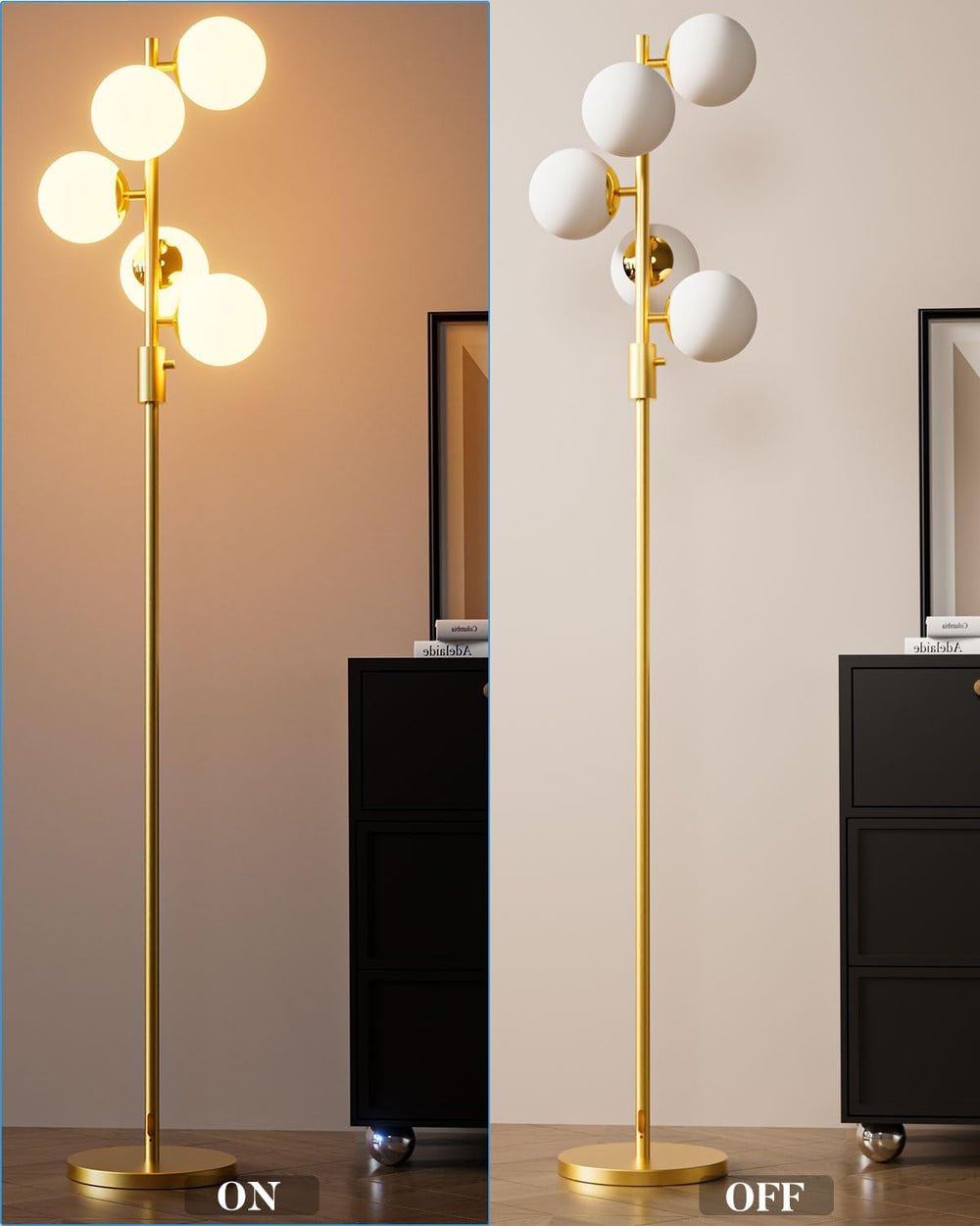 Lightdot Dimmable Globe Floor Lamp, Gold Standing Lamps with 5PCS 3000K Bulbs...