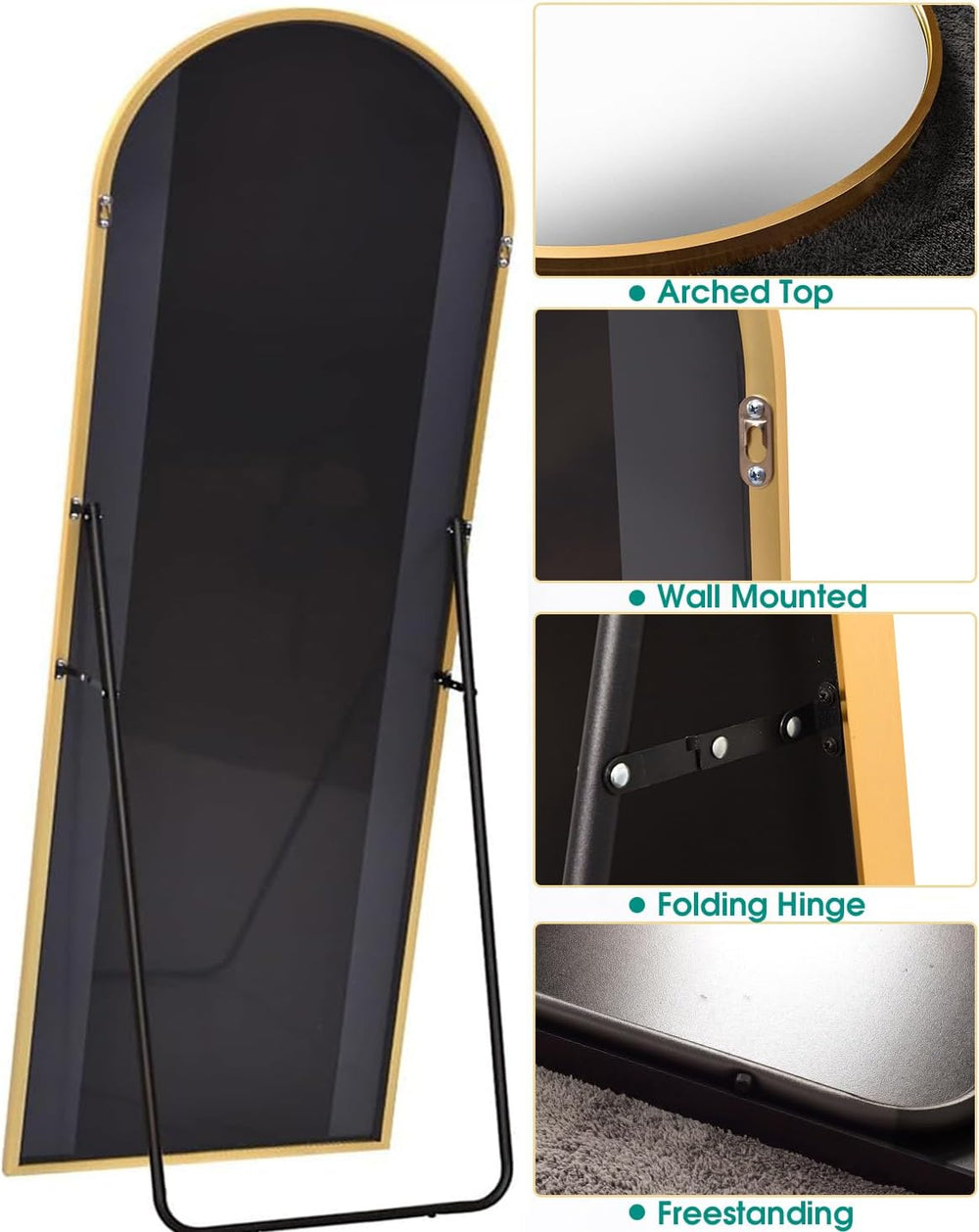 BEVERDY Arched Floor Mirror, 46" x 90" Oversized Full Body Mirror, ...