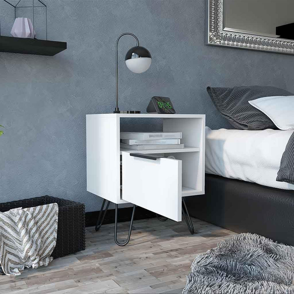 Nightstand, Single Drawer, Hairpin Legs,for Small Spaces