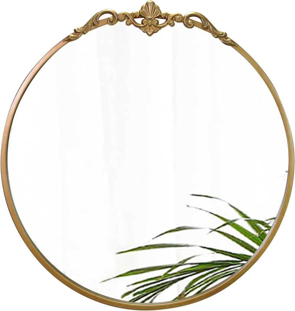 Round Gold Mirror 24Inch Ornate Baroque Antique Bathroom Mirror Large Circle ...