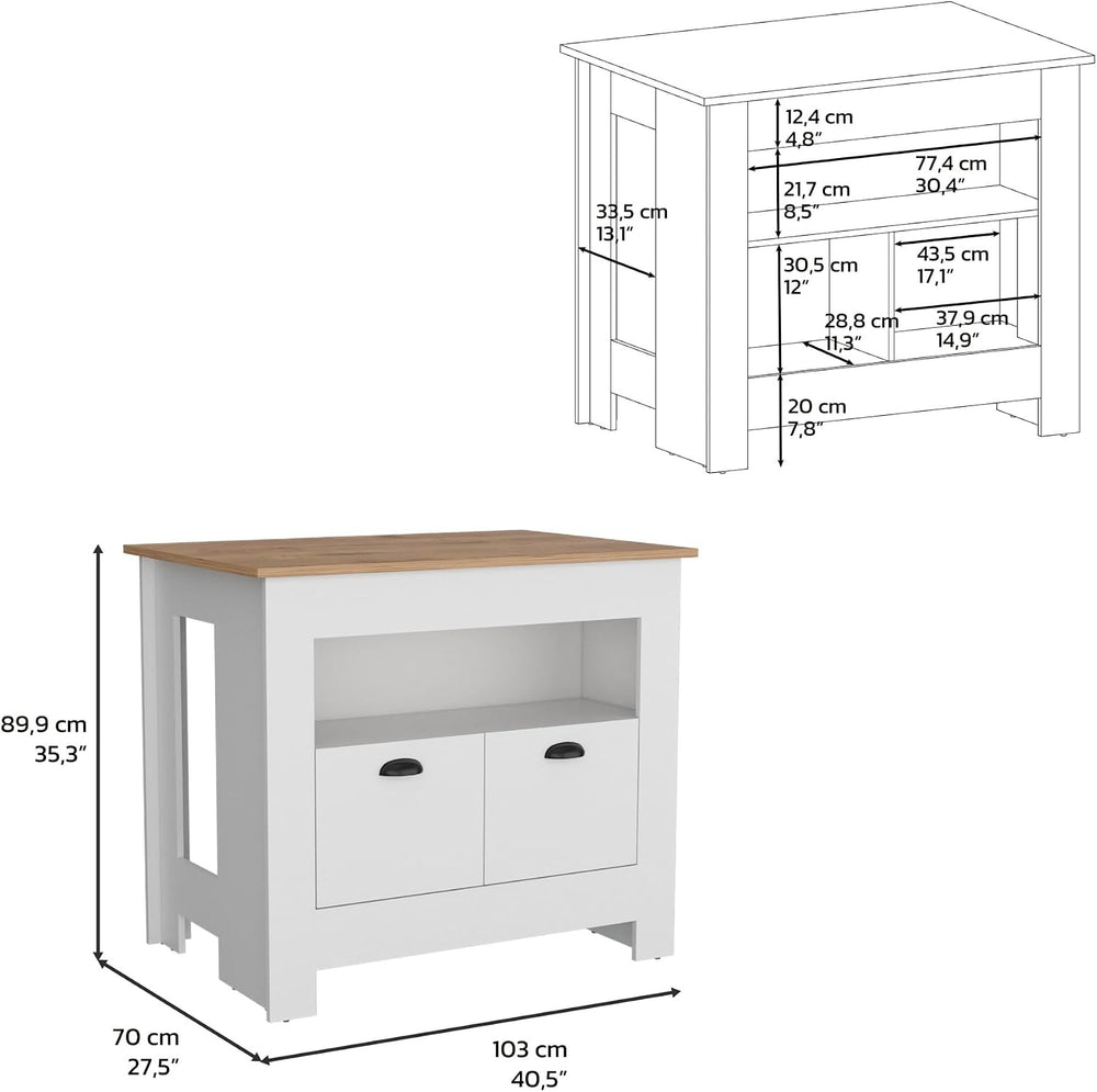 Kitchen Island with 2 Doors and 3 Shelves in White/Macadamia | Kitchen island...