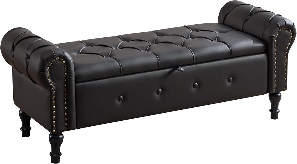 Storage Bench for Bedroom, Faux Leather 51" End of Bed Bench, Queen Size...