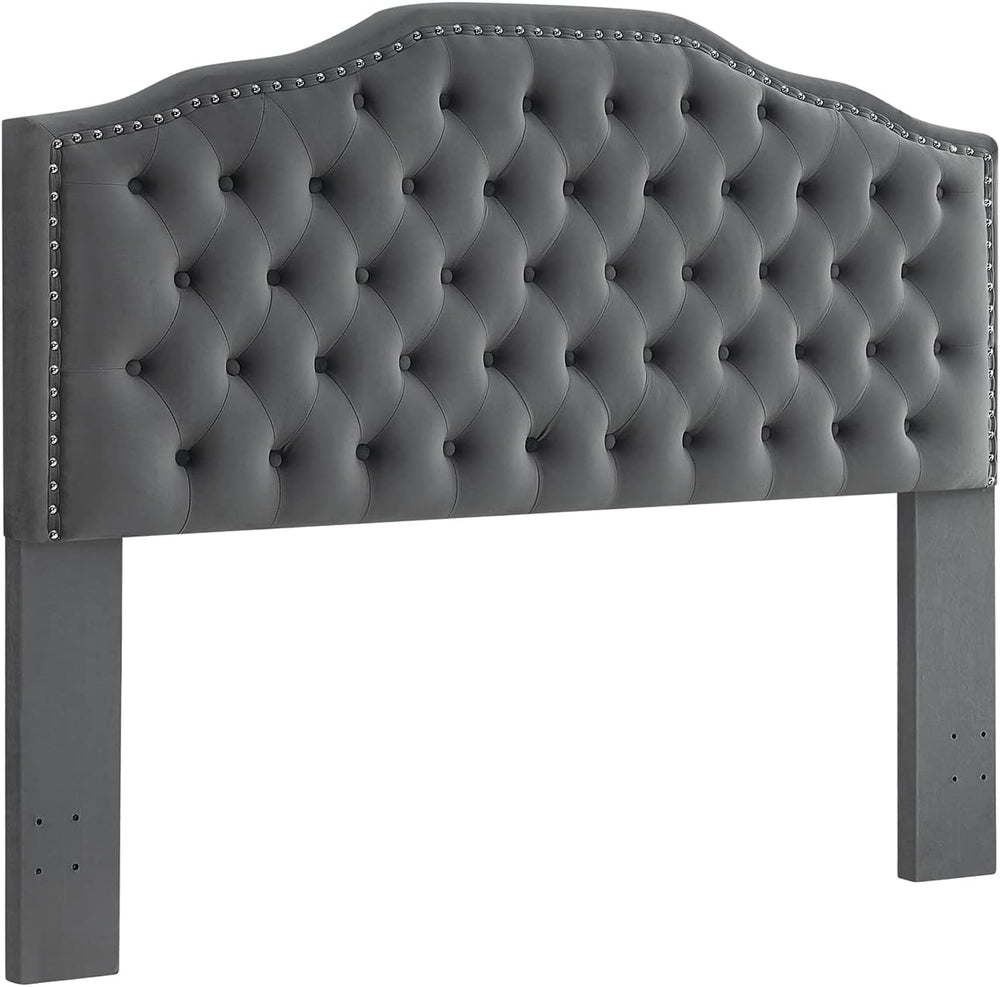 24KF Upholstered Button Tufted Queen/Full Size Headboard with Nailhead Trim, ...
