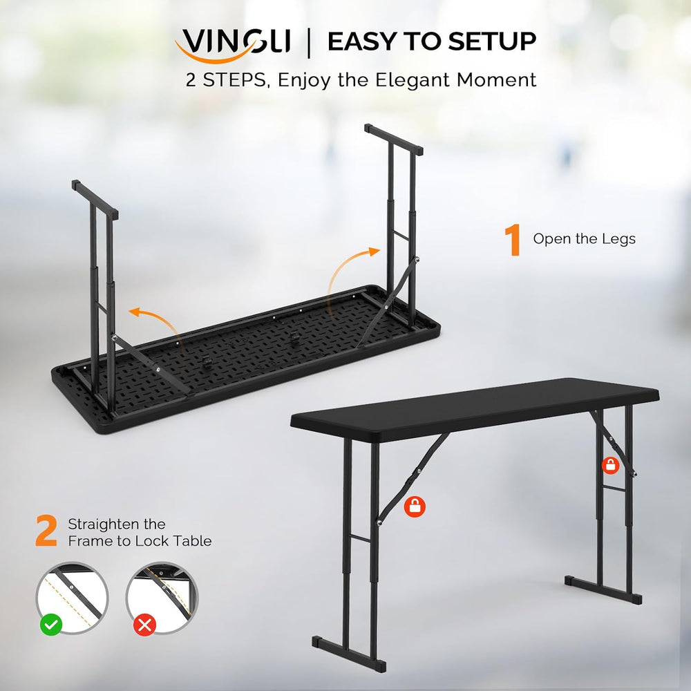 VINGLI 4 FT Narrow Folding Table,Premium Quality HDPE Material and Sturdy Met...