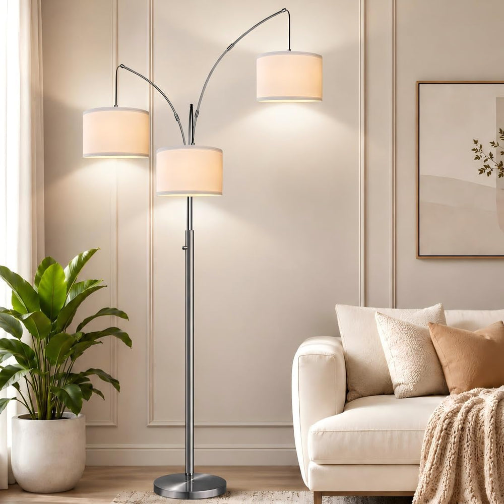 Nintiue Dimmable Floor Lamp - 3 Lights Brushed Nickel Arc Floor Lamps for Liv...