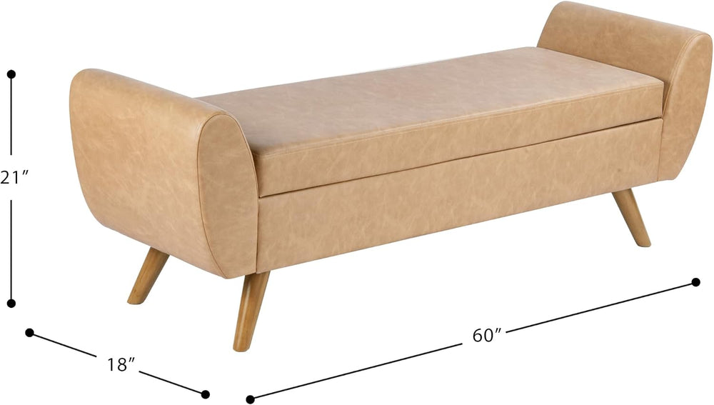 HomePop 60" Modern Storage Bench with Wood Legs - Sand Faux Leather