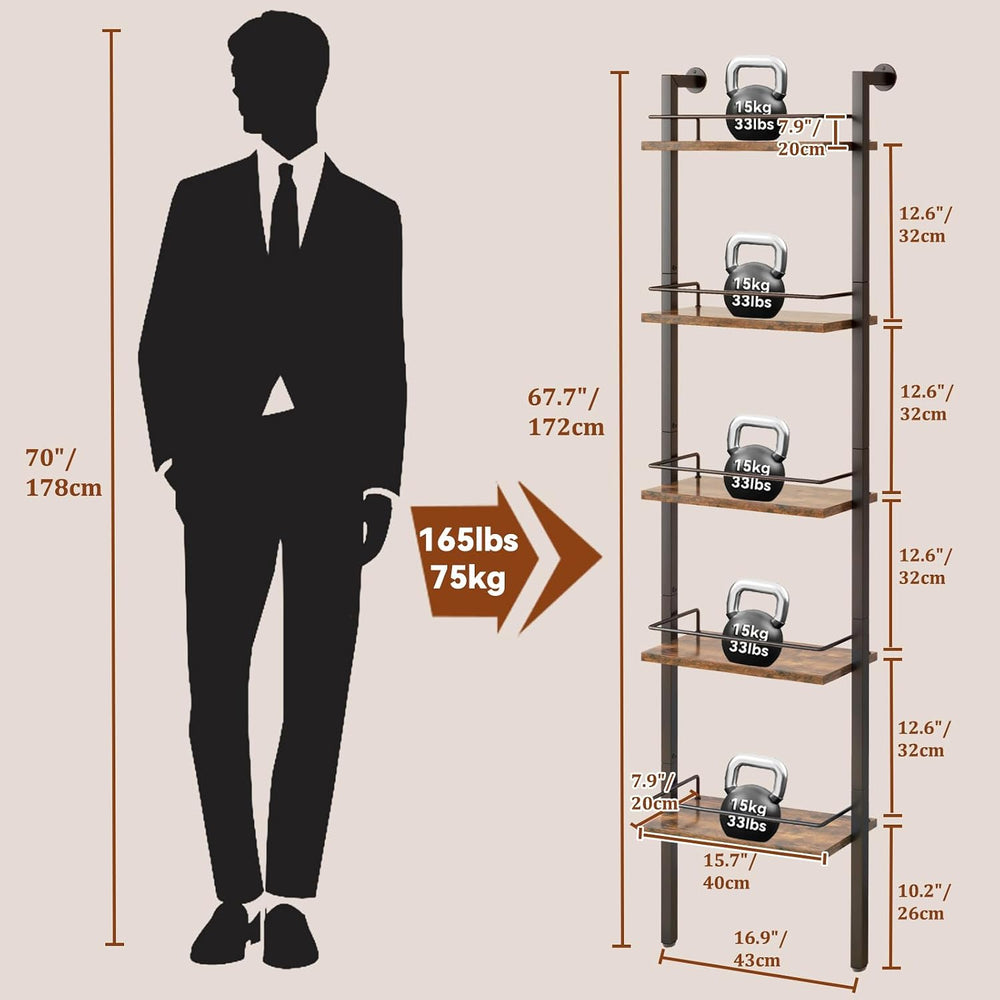 YMYNY 5-Tier Wall Mounted Wine Racks 16.93x7.87x69.68 Vintage Brown HWR001H |...