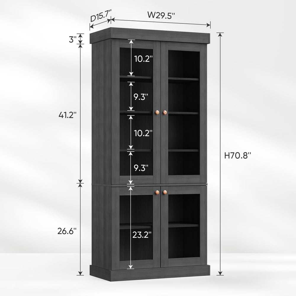 ivaniti 70.8" Tall Farmhouse Kitchen Pantry Cabinet with Glass Doors, Mo...