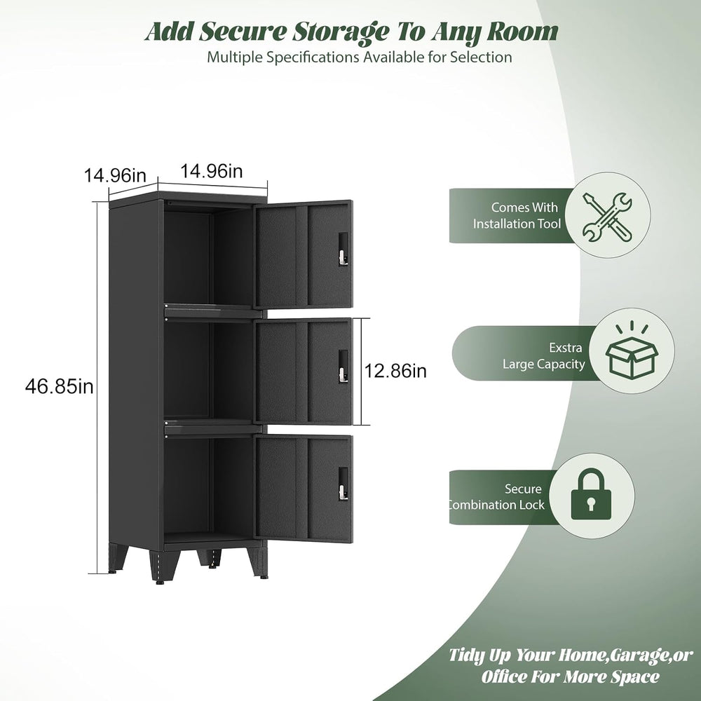 Metal Lockers for Employees-3 Doors Storage Locker with Shelves and Lockable ...