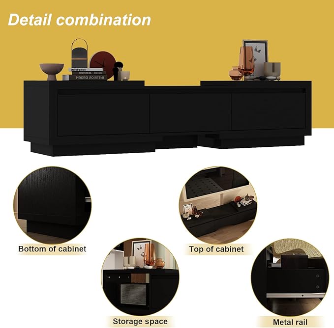 Expandable TV Stand Media Console Table, Modern Entertainment Center with Thr...