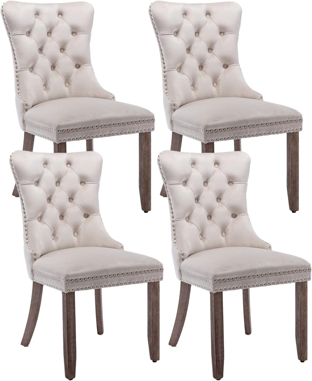 Beige Velvet Dining Chairs Set of 4, Modern Upholstered Kitchen Chairs