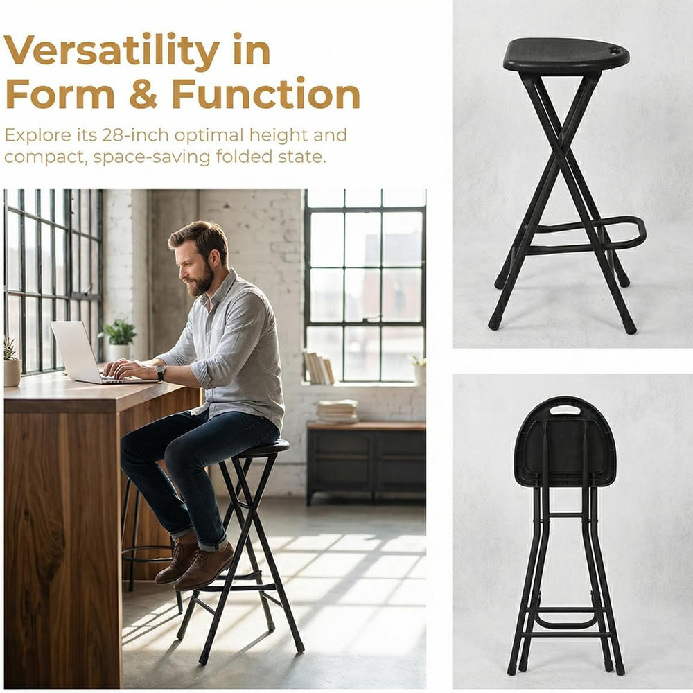 28 inch Black Bar Stool,Portable Stool for Adults Foldable Stools with Handle...