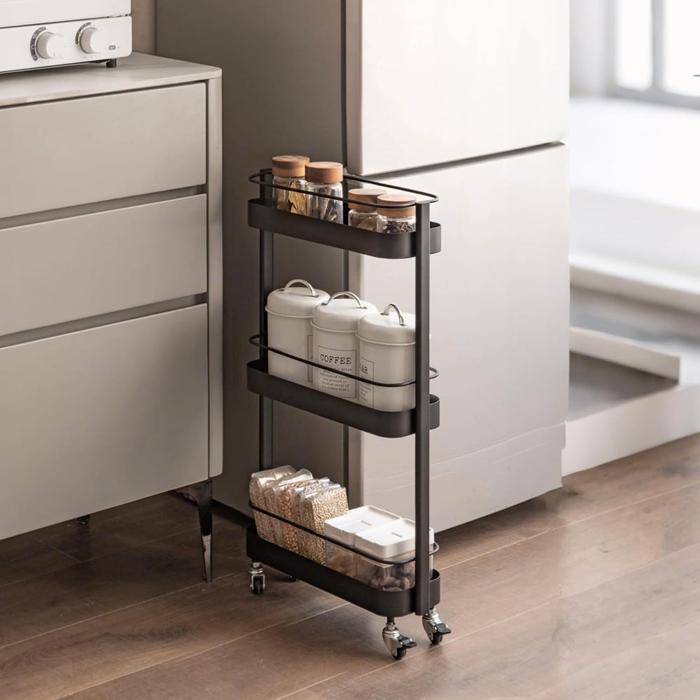 Narrow 3 Tier Rolling Cart, Slim Storage Cart for Bathroom Kitchen