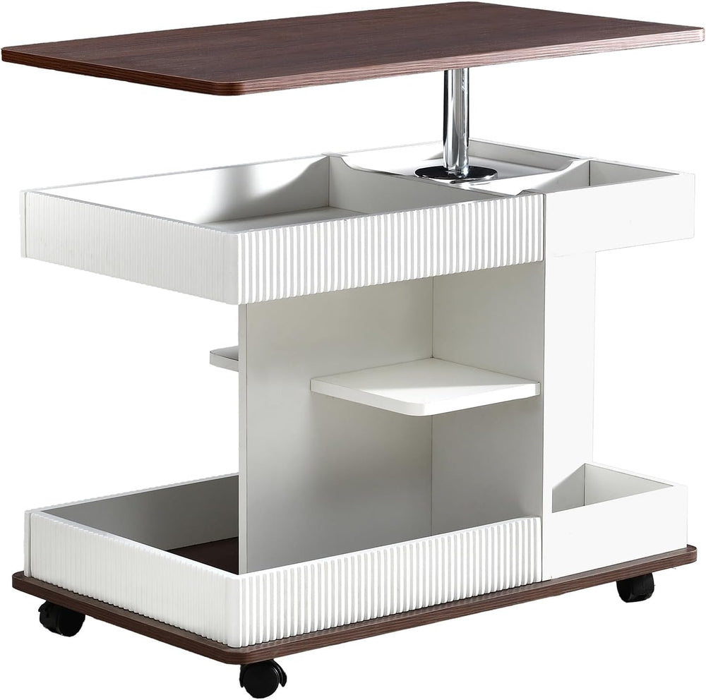 Adjustable End Table with Wheels, Modern Multifunctional Sofa Side Table with...