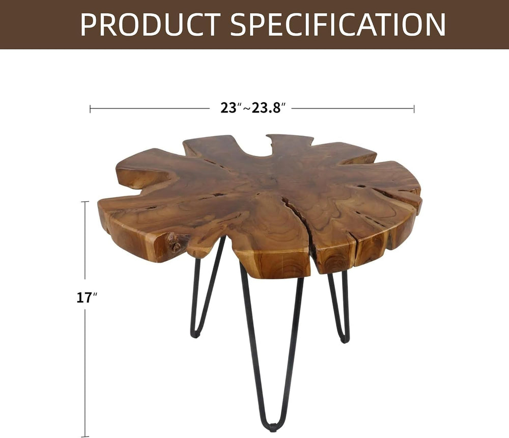 DUHOME Natural Live Edge Side Table - One-of-a-Kind Solid Wood Slab with Uniq...