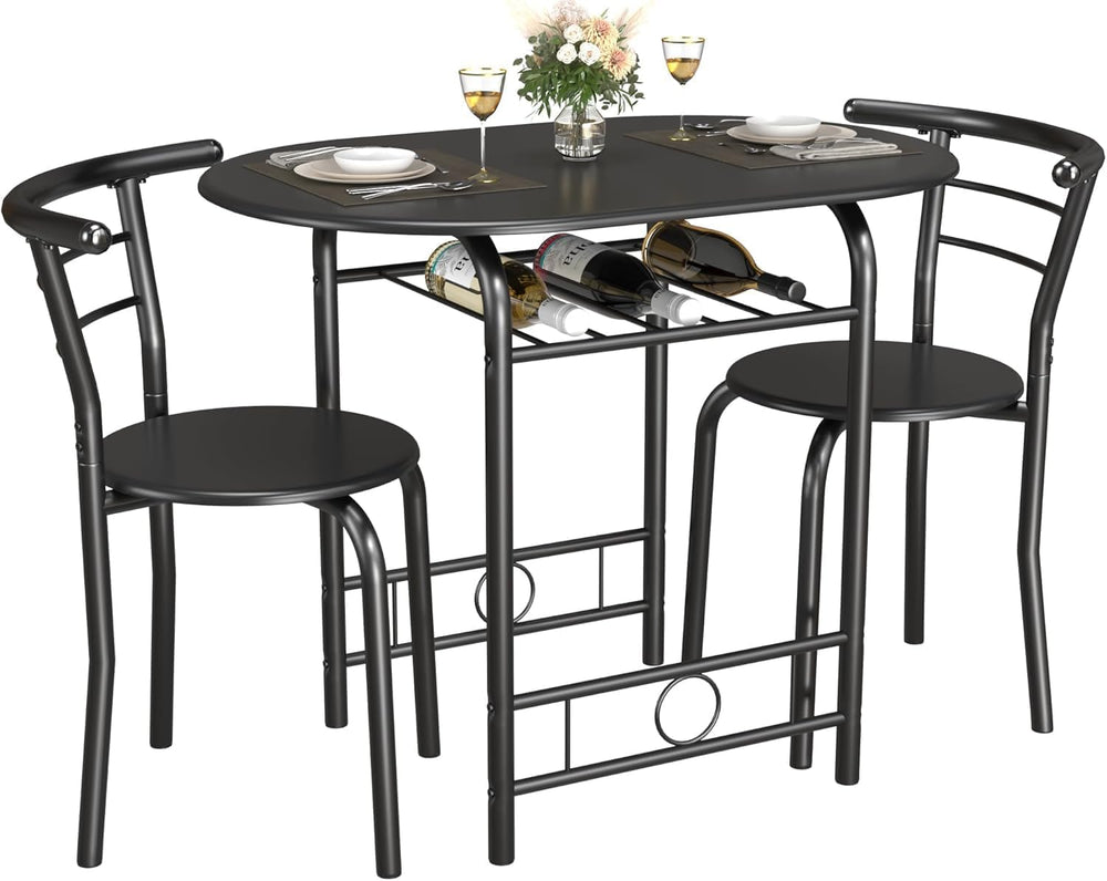 JUMMICO 3-Piece Wooden Round Table & Chair Set (Black)