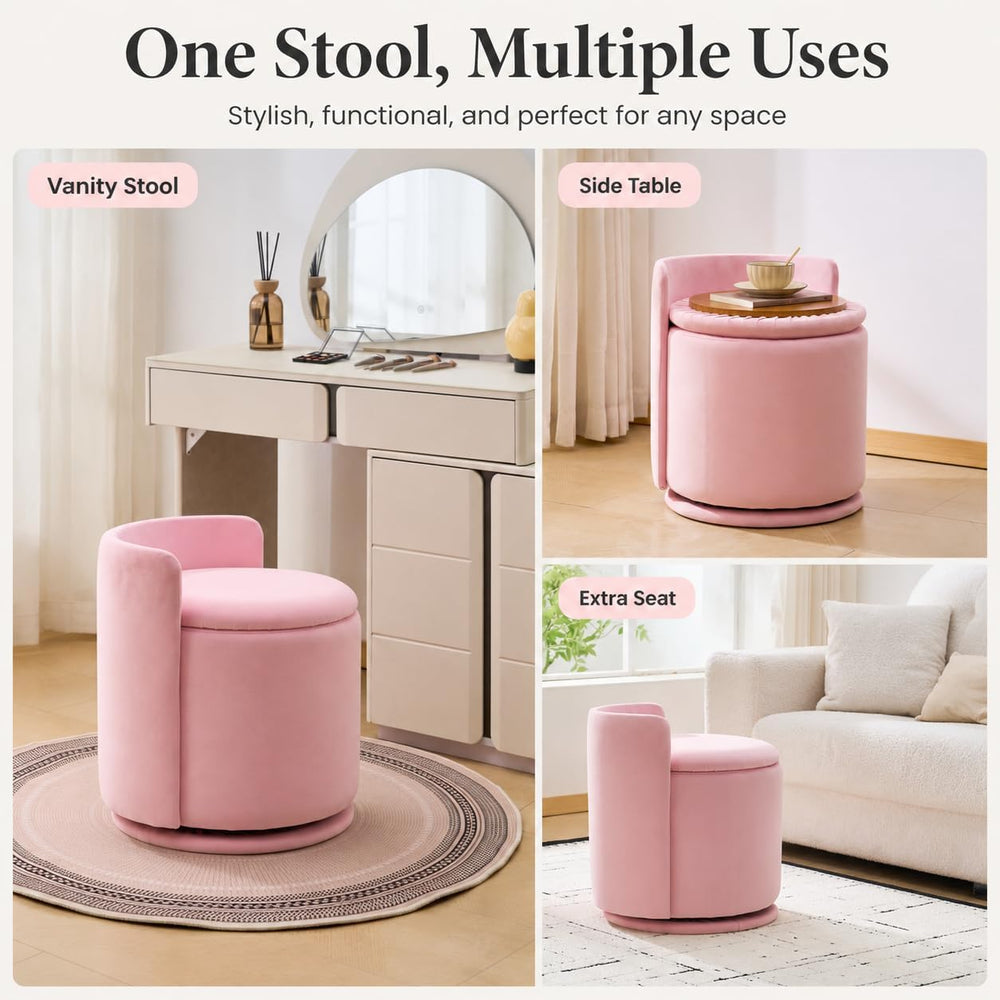 Vanity Chair with Storage and Back 360°Swivel Makeup Chair 17" D x 17&qu...
