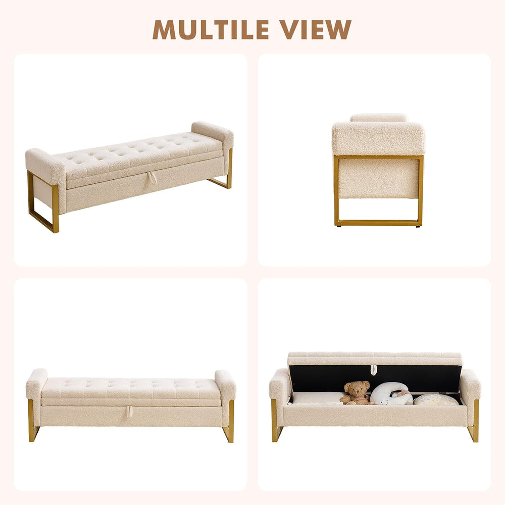 67" Storage Bench for Bedroom, King Size End of Bed Bench, Upholstered S...