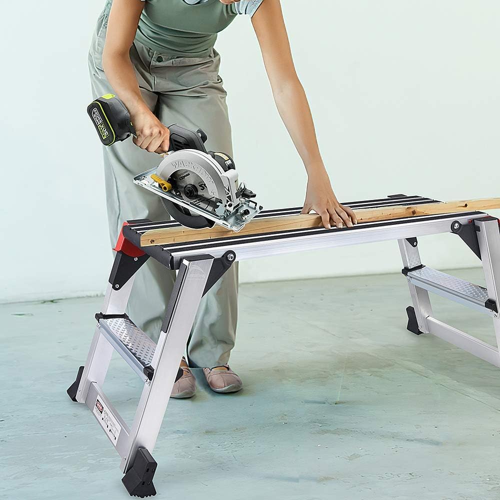 Aluminum Work Platform Large Size Step Stool Folding Portable Work Bench with...