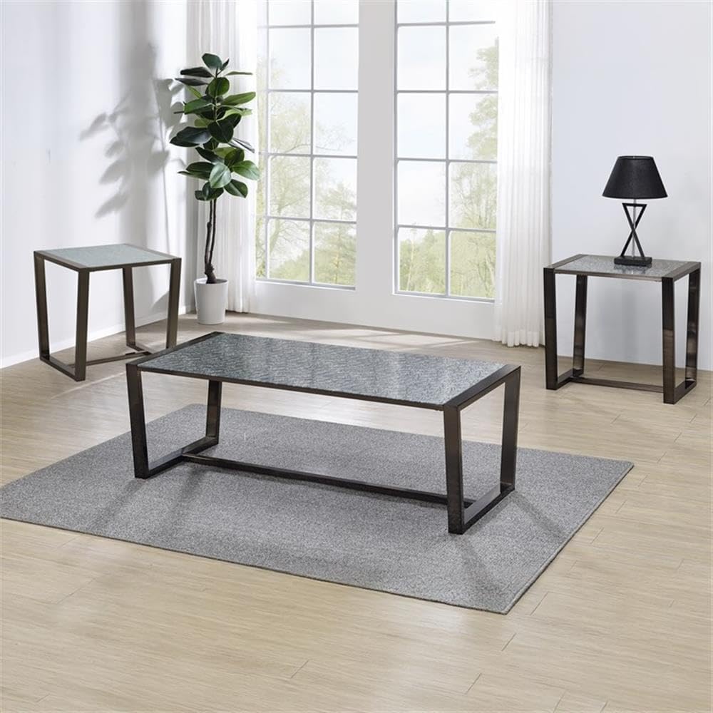 Pemberly Row Contemporary 3-Piece Coffee & End Table Set, Black Nickel Fi...
