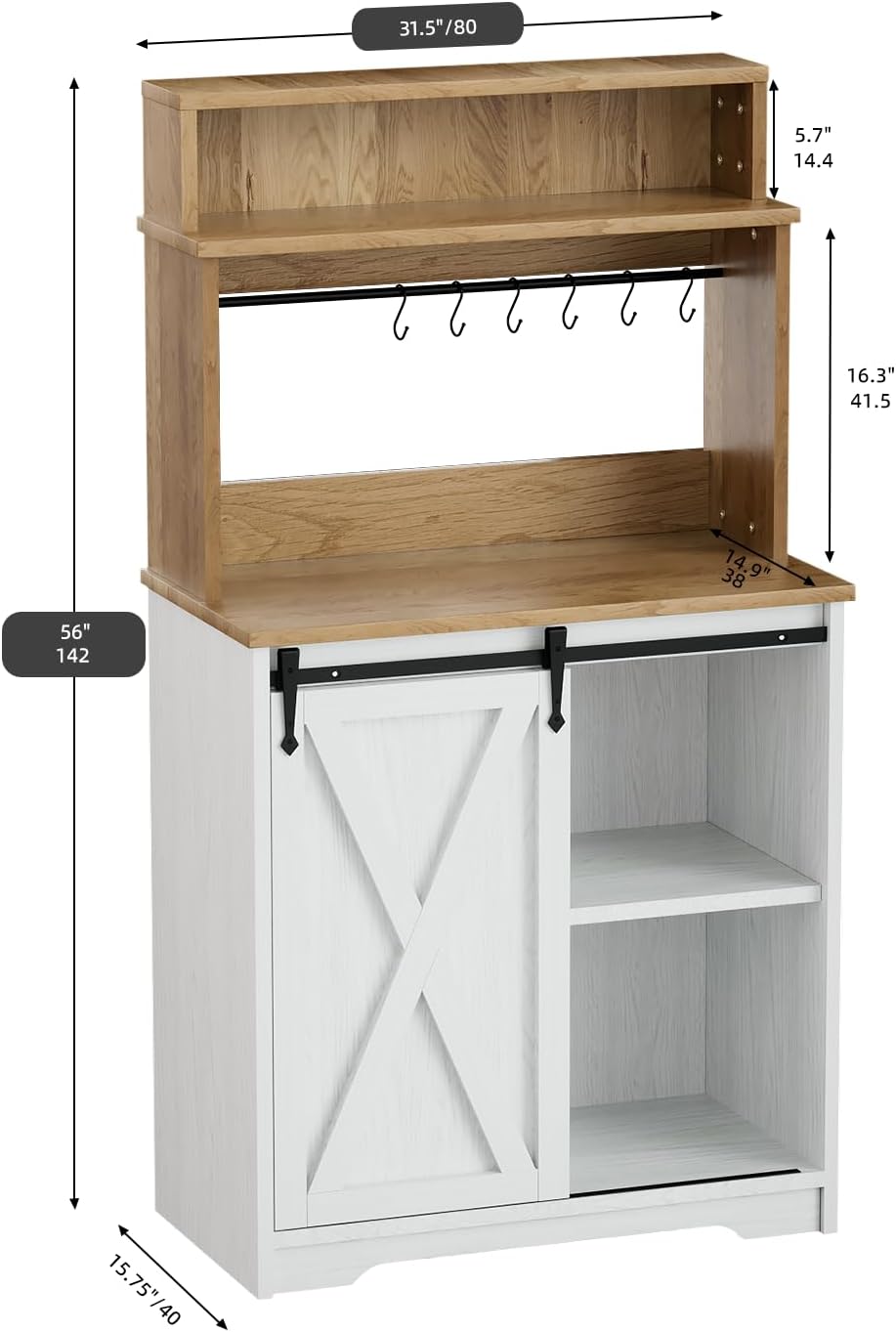 BestHaped Farmhouse Coffee Station with 3 Tier Storage Hutch & 6 Hooks - ...