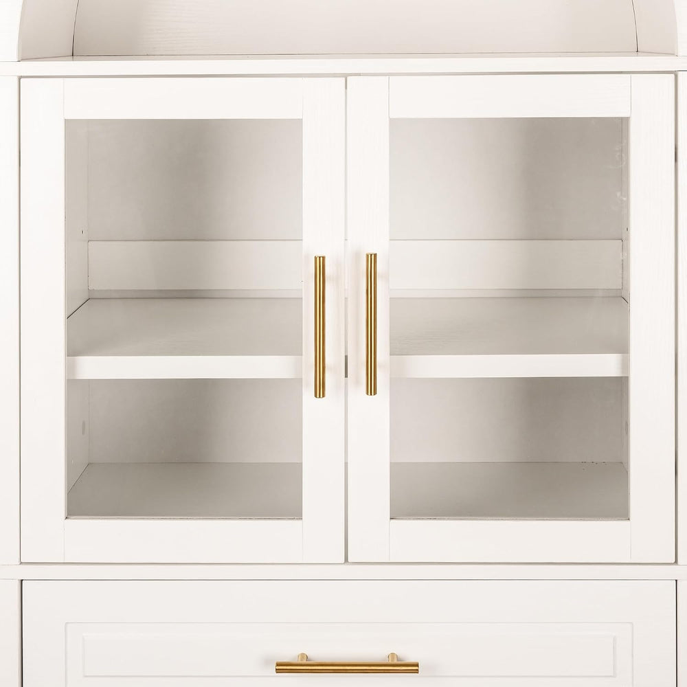 71" Tall Arched Farmhouse Pantry Cabinet with Glass Barn Door, Adjustabl...