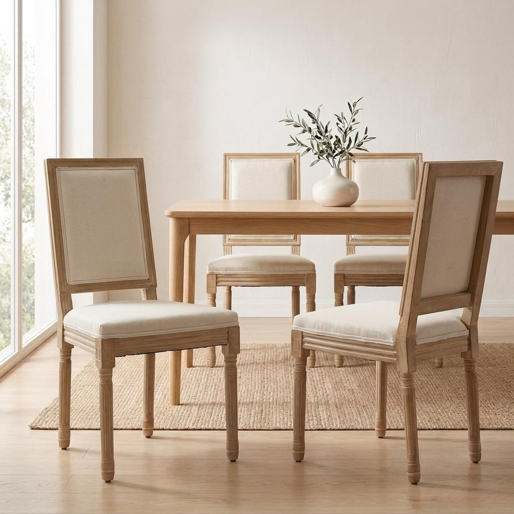 French Country Dining Chairs Set of 4, Beige Square Back Dining Chairs with L...