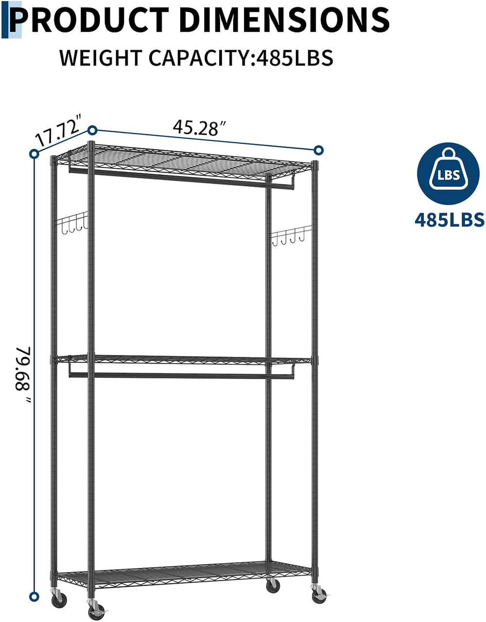 Garvee Heavy Duty Clothes Rack with Cover, 485LBS, on Wheels, Carbon Steel