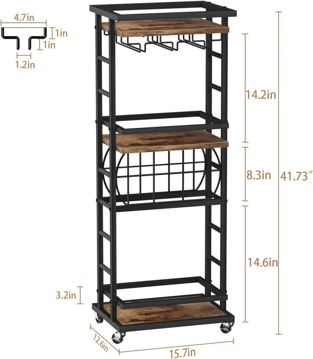 4 Tier Bar Cart for Home with Wheels,Home Bar Serving Cart, Rolling Mini Wine...