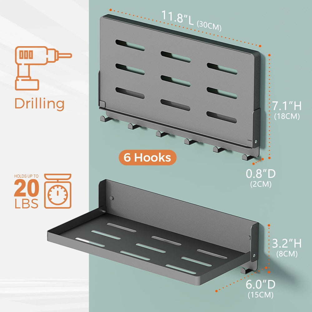 Small Folding Metal Shelf with Hooks, RV Fold-Down Wall Shelf, 6 Hooks, Drop ...