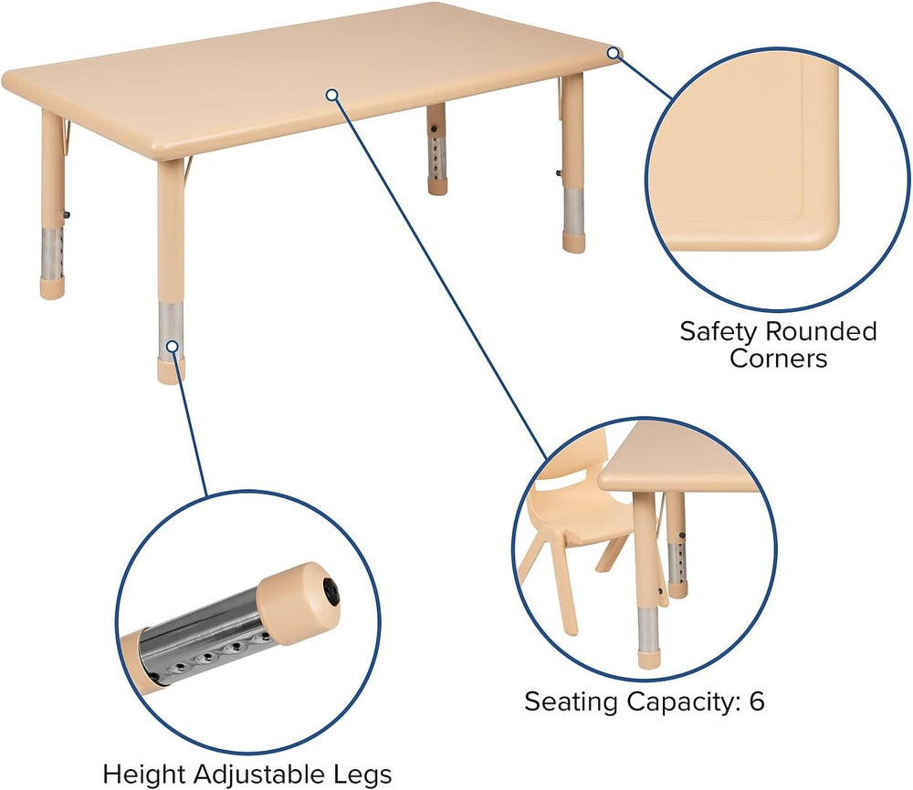 Flash Furniture 48x24 in Plastic Rectangular Activity Table, Natural