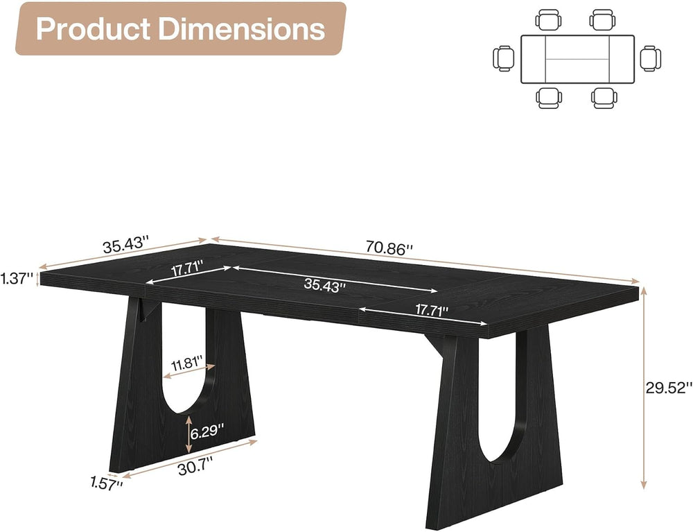 Tribesigns Large Dining Table for 6-8 People, 70.9-Inch Wood Rustic Rectangul...