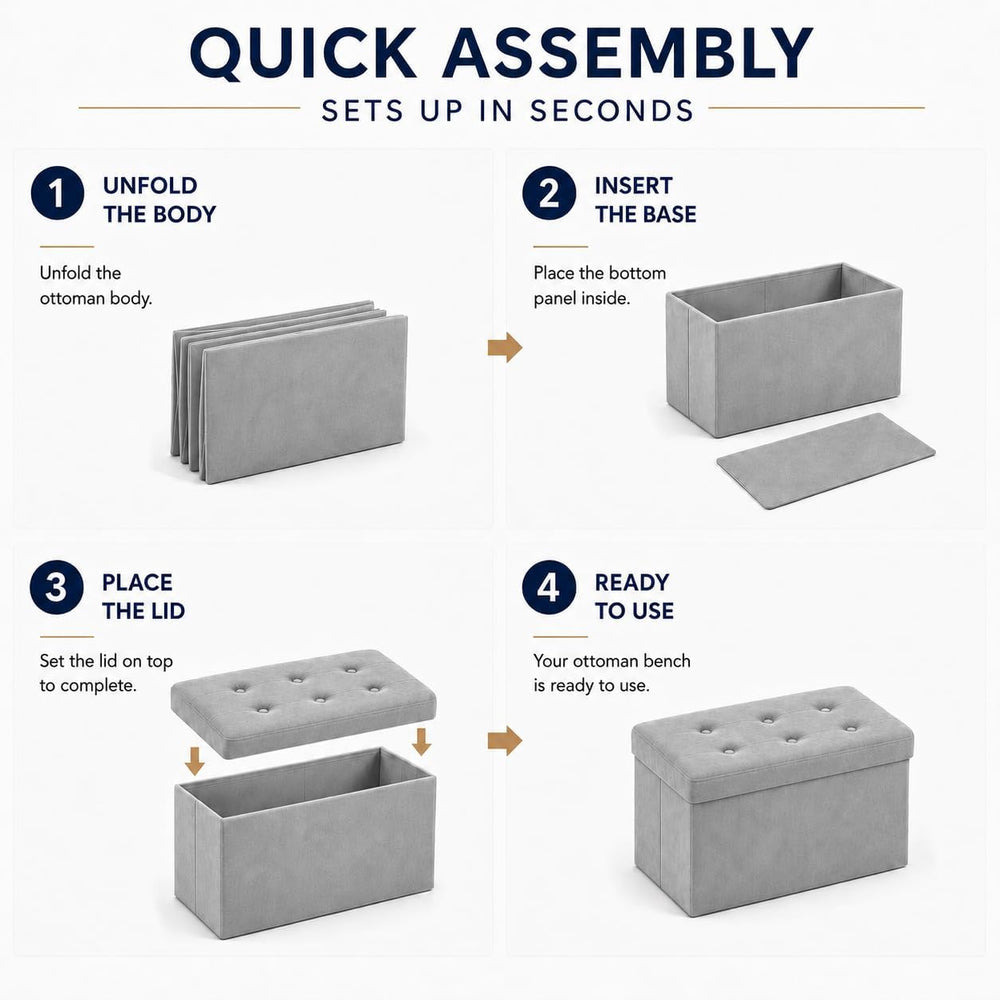 ALASDO 30 Inch Folding Storage Ottoman Bench with Hidden Storage, Velvet Stor...