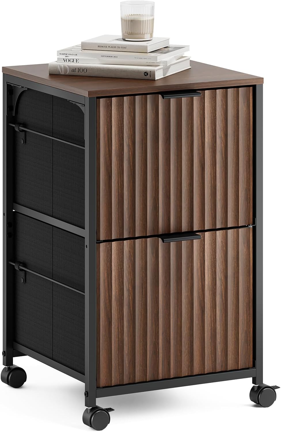 VINGLI 2 Drawer Mobile File Cabinet, Rolling Fluted Filing Cabinet Under Desk...