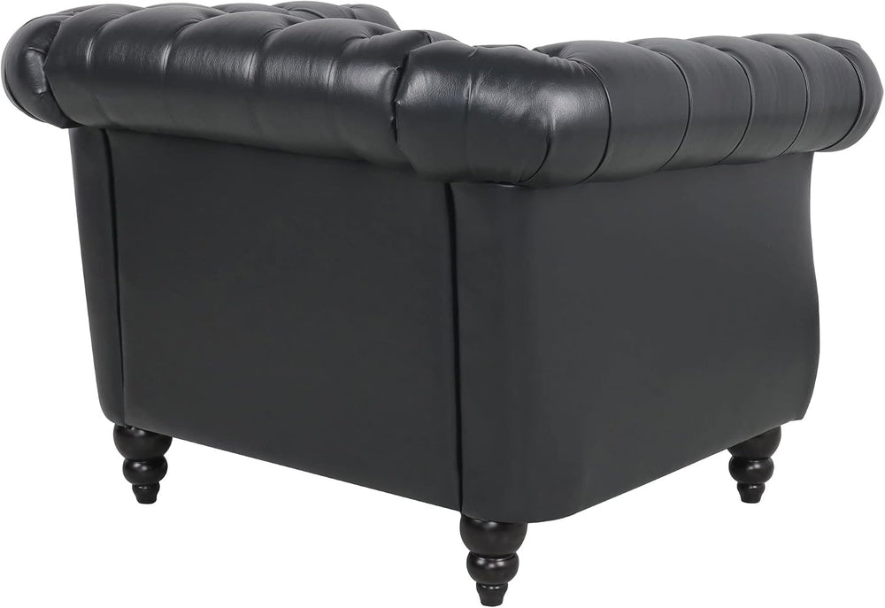 LEVNARY Leather Upholstered Armchair, Mid-Century Modern Single Sofa Chair wi...