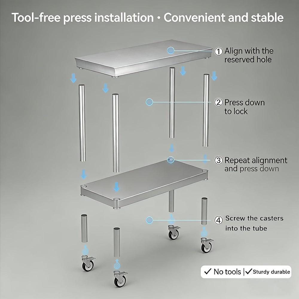24x48 Stainless Steel Prep Table with Wheels, 1000 lbs, Kitchen, BBQ | Thicke...
