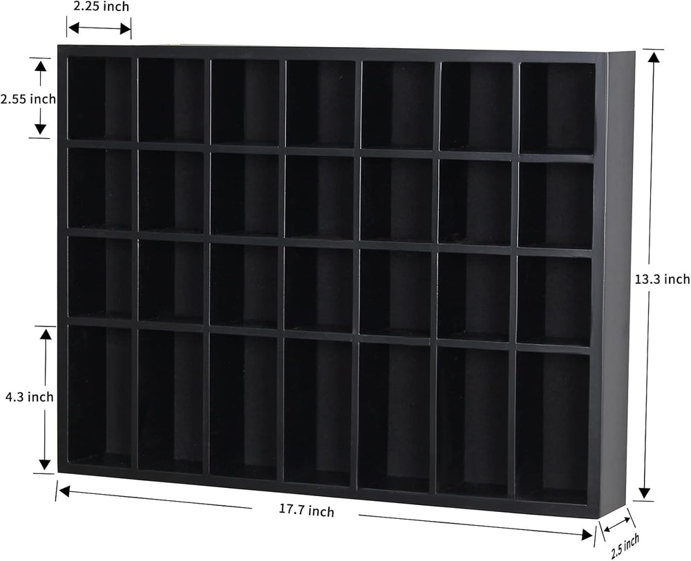 Black Shot Glass Display Case 18" x13" Solid Wood Wall Mounted Coll...