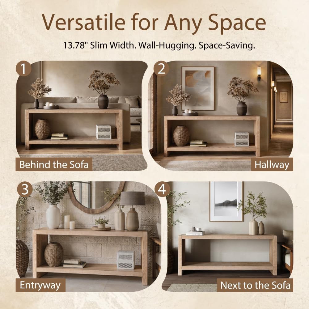 ZOEDO 63-Inch Large Farmhouse Console Table, 2-Tier Rustic Entryway Table wit...