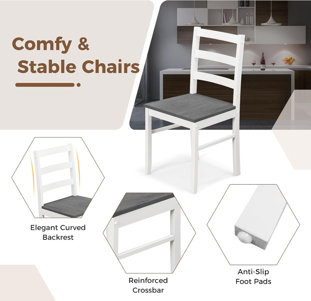 COSTWAY 5-Piece Dining Table Set for 4 w/Rubber Wood Structure, Grey | Spacio...