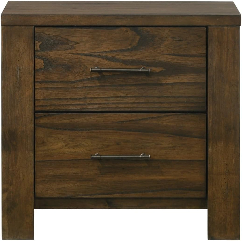 Oak Finish Nightstand 1pc Contemporary Two-Drawers Nightstand Bed Side Cabine...