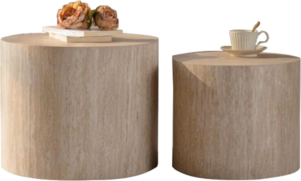 Retro Nesting Coffee Table Set of 2, 33.86" Round Wood Coffee Tables, Ci...