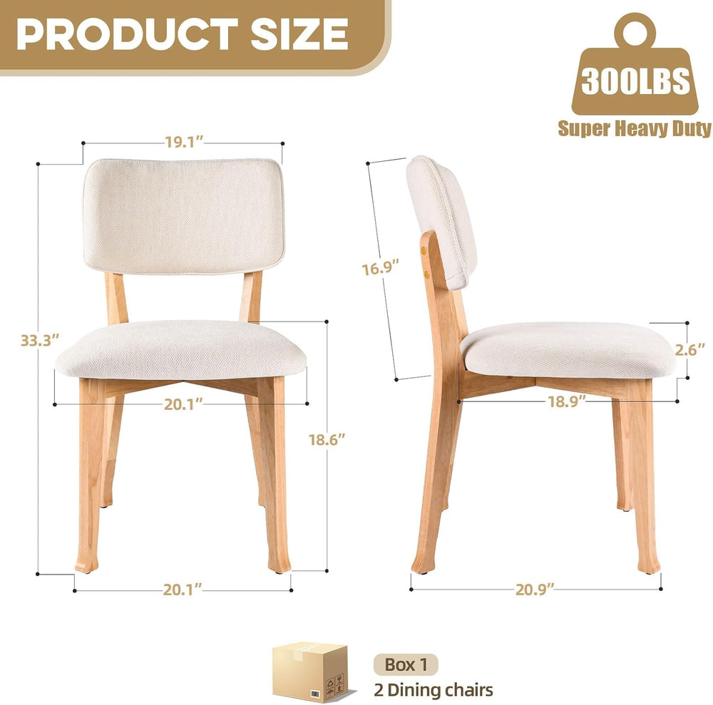 Wooden Dining Chairs Set of 2, Mid Century Modern Kitchen Chairs with Fabric ...