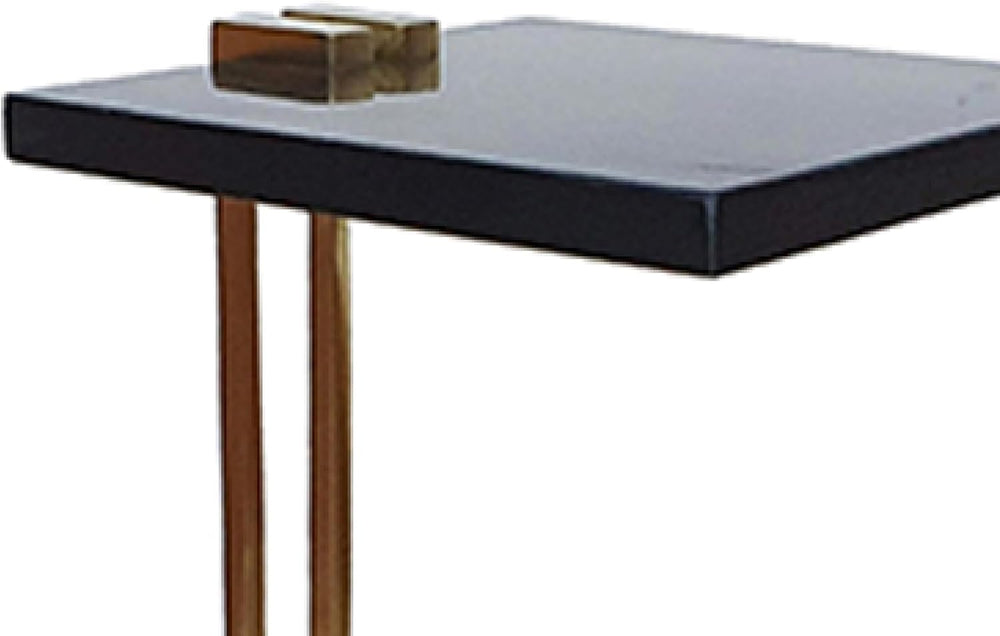 Benzara Dani Side End Table, Square Black Marble Top and Base, C Shape, 13 Inch