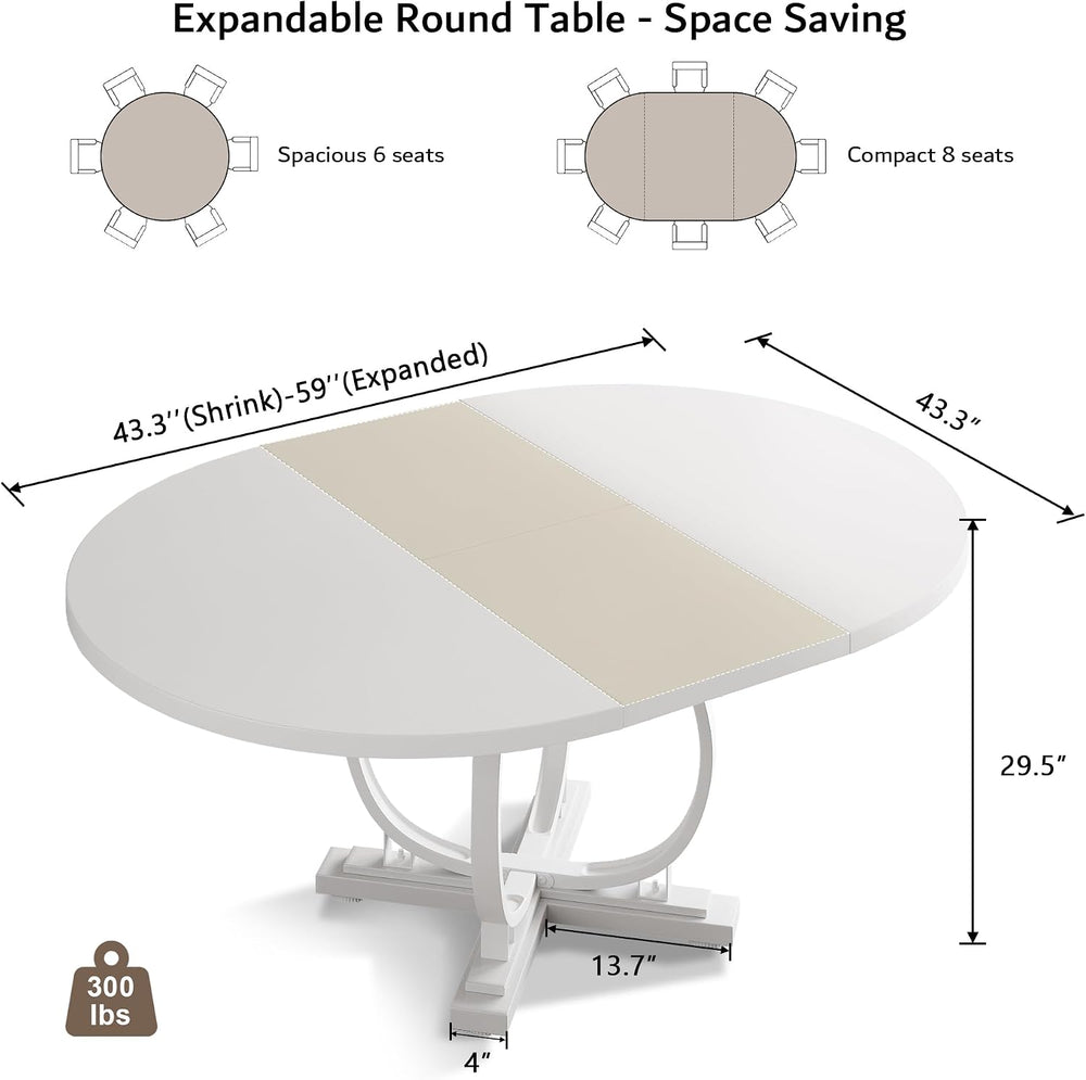 iPormis 59'' Extendable Round Dining Table for 4 to 6, Kitchen Table ...