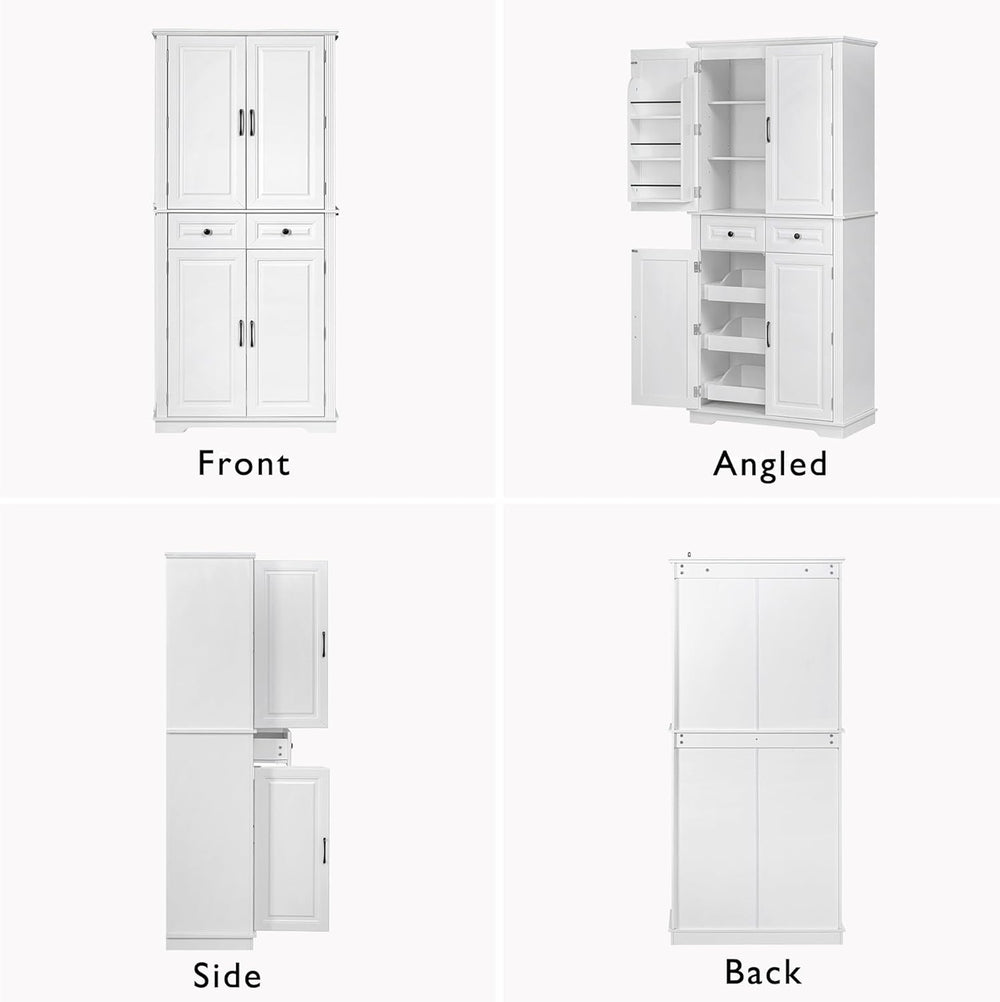 Kitchen Tall Pantry with 3 Pull Out Cabinet Organizers, Farmhouse Freestandin...
