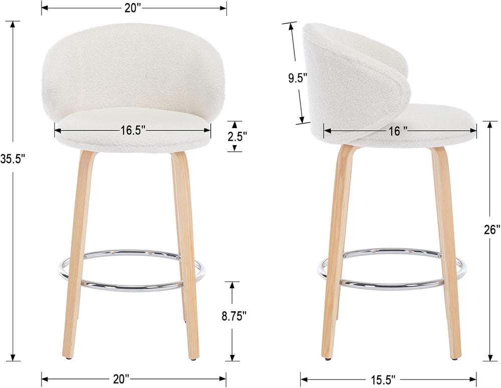 Ya-Home Modern Bar Stools, 26 Inch Counter Height Sherpa Barstools with Woode...