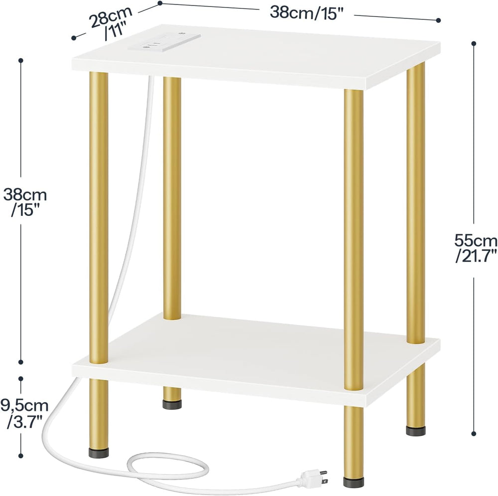 HOOBRO Side Table with Charging Station, End Table with USB Port and Outlet, ...