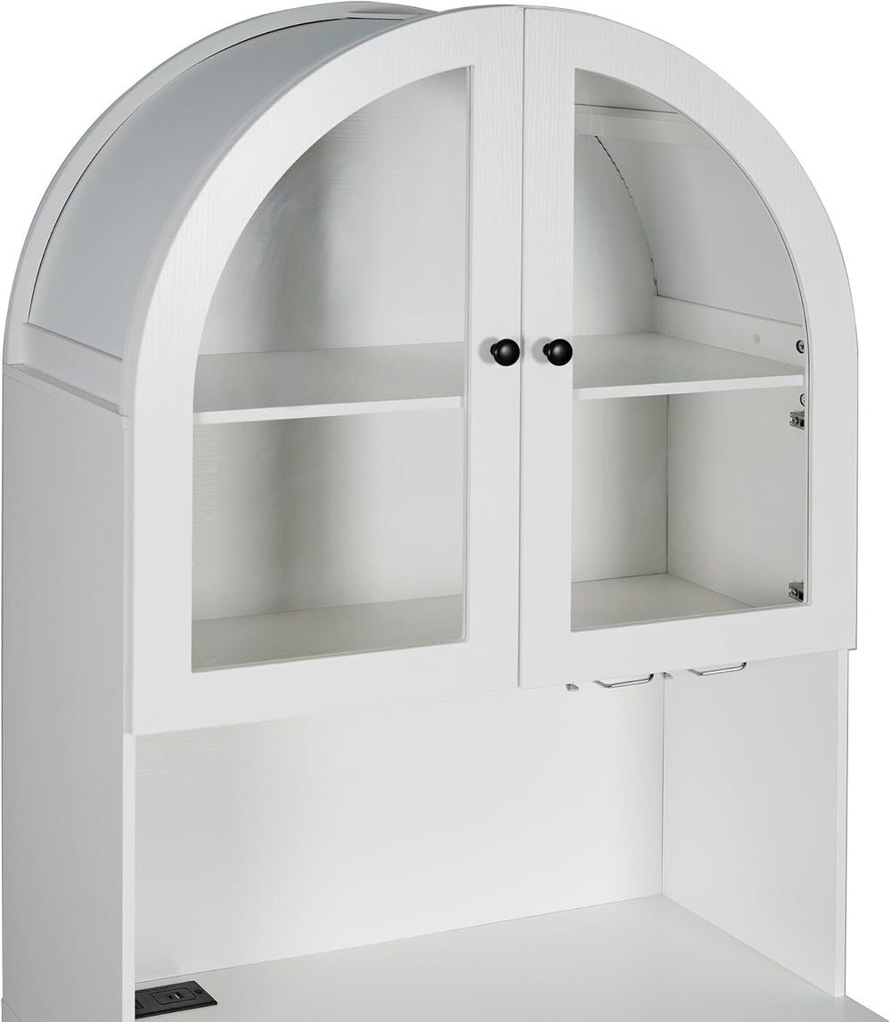 75" Tall Arched Kitchen Pantry Cabinet with Charging Station, Farmhouse ...